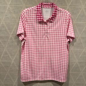 Lands' End Draper James Pink White Gingham Check Short Sleeve Polo Shirt XL